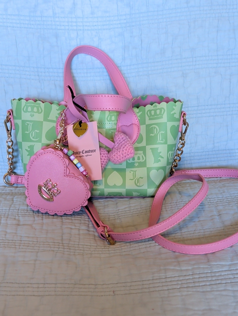 Exclusive Juicy Couture Pink Handles with Green Logo-Print Kids Crossbody Bag